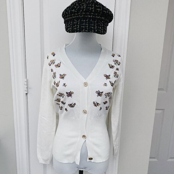New White Embroidered Button Front Sweater Cardigan - Picture 1 of 6